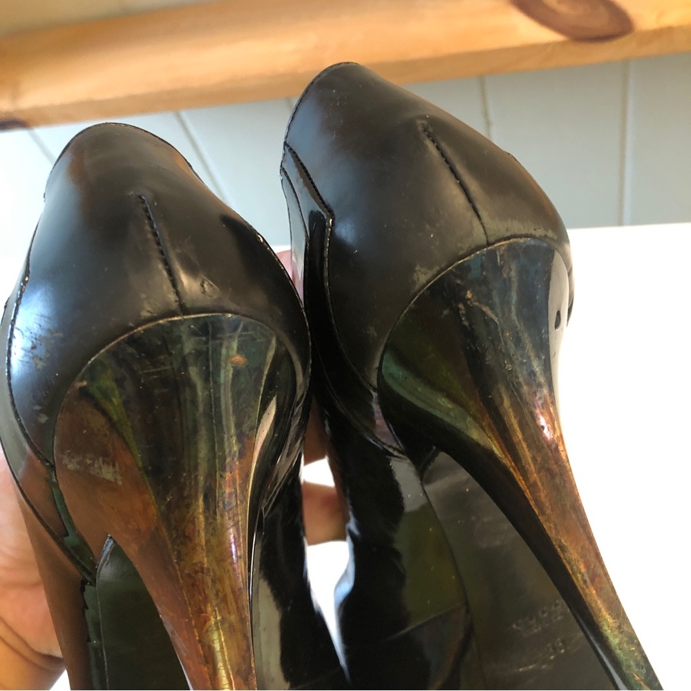 * GUCCI Black Patent Unisex Stiletto Platform Women’s size 38EU Pumps - Picture 14 of 14